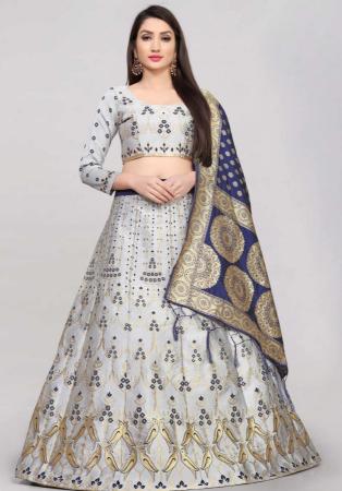 Picture of Well Formed Silk Light Grey Lehenga Choli