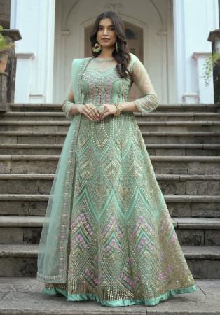 Picture of Net Dark Sea Green Straight Cut Salwar Kameez