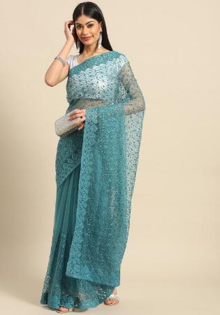 Picture of Taking Net Light Steel Blue Saree