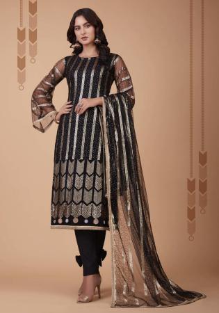 Picture of Elegant Net Black Straight Cut Salwar Kameez