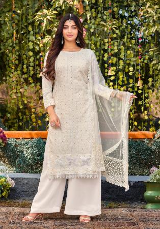 Picture of Good Looking Georgette White Straight Cut Salwar Kameez