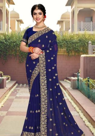 Picture of Statuesque Georgette Midnight Blue Saree