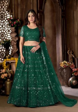 Picture of Lovely Net Forest Green Lehenga Choli