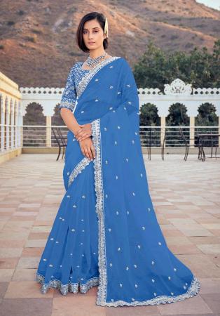 Picture of Bewitching Silk & Organza Steel Blue Saree