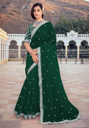 Picture of Grand Silk & Organza Forest Green Saree