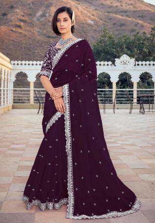 Picture of Taking Silk & Organza Saddle Brown Saree