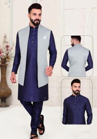 Picture of Lovely Silk Dark Slate Blue Kurtas