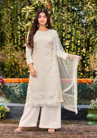 Picture of Grand Georgette White Straight Cut Salwar Kameez