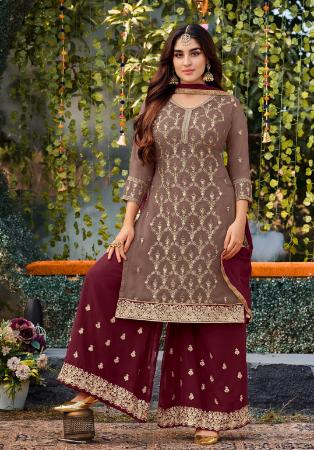 Picture of Georgette Dim Gray Straight Cut Salwar Kameez