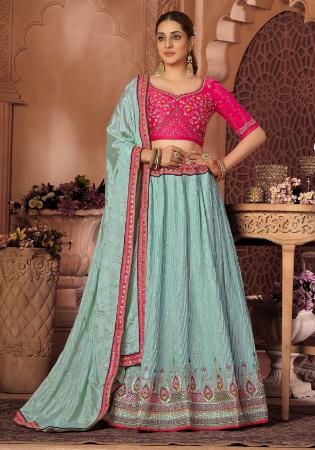 Picture of Chiffon & Satin Dark Sea Green Lehenga Choli