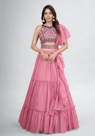 Picture of Chiffon & Silk Pale Violet Red Lehenga Choli