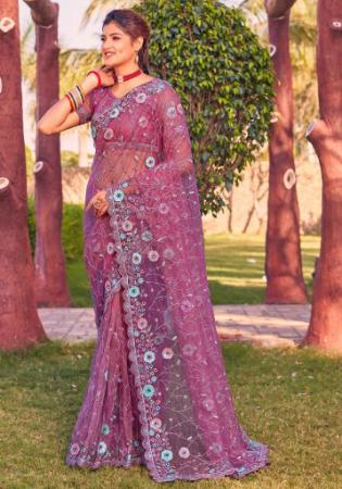 Picture of Statuesque Net Pale Violet Red Saree