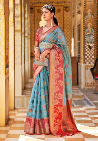 Picture of Well Formed Organza Steel Blue Saree