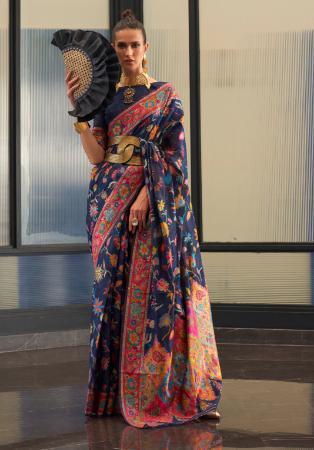 Picture of Well Formed Silk Navy Blue Saree