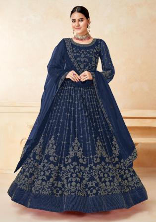 Picture of Delightful Net Midnight Blue Anarkali Salwar Kameez