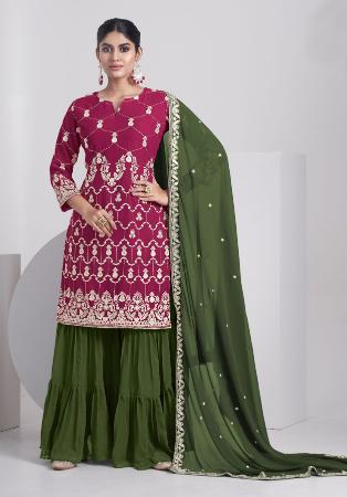 Picture of Georgette Dark Green Straight Cut Salwar Kameez