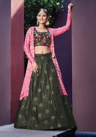 Picture of Ideal Silk Dark Olive Green Lehenga Choli