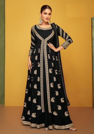 Picture of Gorgeous Georgette Black Straight Cut Salwar Kameez