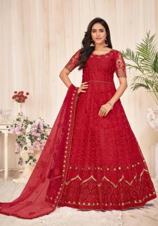 Picture of Fascinating Net Dark Red Anarkali Salwar Kameez