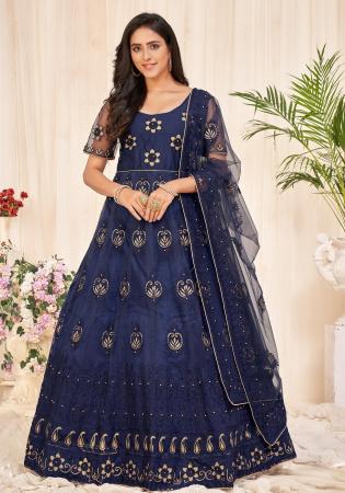 Picture of Superb Net Dark Slate Grey Anarkali Salwar Kameez