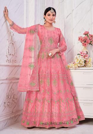 Picture of Comely Net Pale Violet Red Anarkali Salwar Kameez