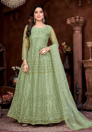 Picture of Radiant Net Dark Sea Green Anarkali Salwar Kameez