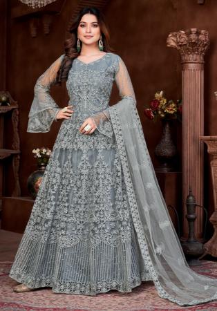 Picture of Light Slate Grey & Slate Grey Anarkali Salwar Kameez