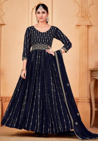 Picture of Stunning Net Midnight Blue Anarkali Salwar Kameez