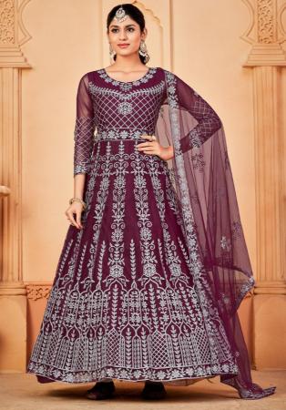 Picture of Beauteous Net Saddle Brown Anarkali Salwar Kameez