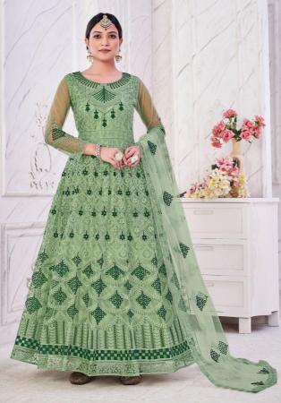 Picture of Net Dark Sea Green Straight Cut Salwar Kameez