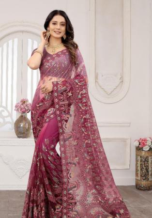 Picture of Statuesque Net Rosy Brown Saree