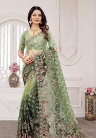 Picture of Shapely Net Dark Sea Green Saree