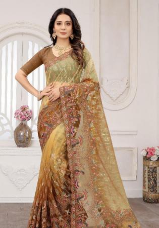 Picture of Fascinating Net Dark Khaki Saree