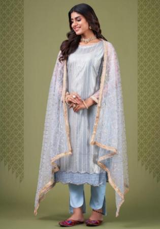 Picture of Net Light Steel Blue Straight Cut Salwar Kameez