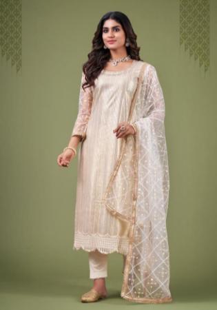 Picture of Stunning Net Tan Straight Cut Salwar Kameez