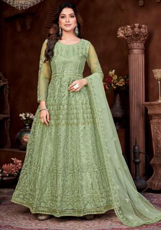 Picture of Alluring Net Dark Sea Green Anarkali Salwar Kameez