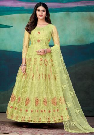 Picture of Gorgeous Net Pale Golden Rod Anarkali Salwar Kameez