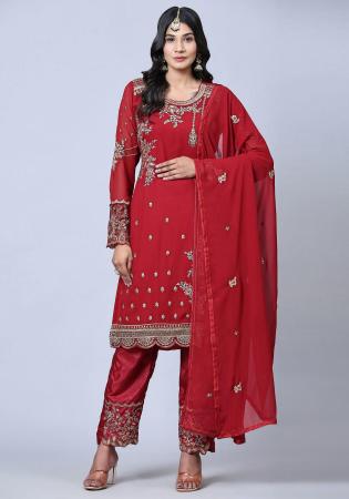 Picture of Georgette Fire Brick Straight Cut Salwar Kameez