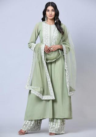 Picture of Georgette Dark Sea Green Straight Cut Salwar Kameez