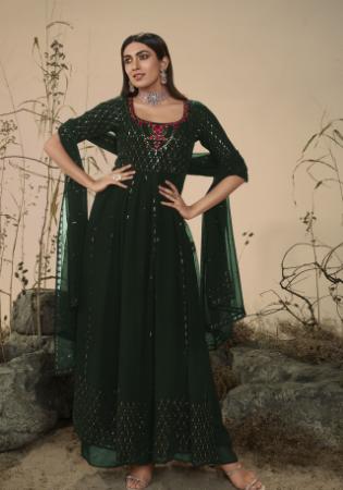 Picture of Georgette Dark Olive Green Readymade Salwar Kameez