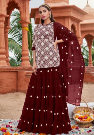 Picture of Good Looking Georgette Maroon Straight Cut Salwar Kameez