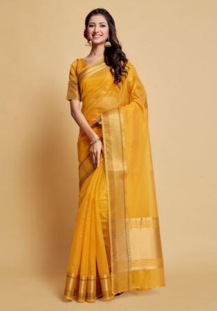 Picture of Shapely Organza Golden Rod Saree