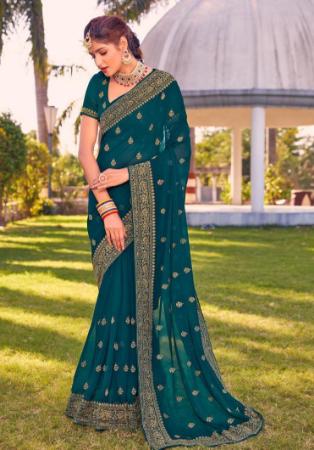 Picture of Fascinating Georgette Teal Saree