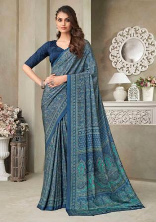 Picture of Ideal Crepe & Silk Dark Slate Blue Saree