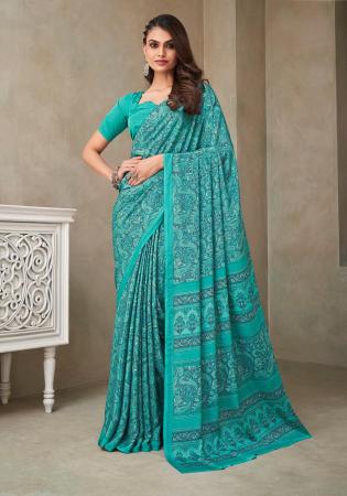 Picture of Sublime Crepe & Silk Steel Blue Saree