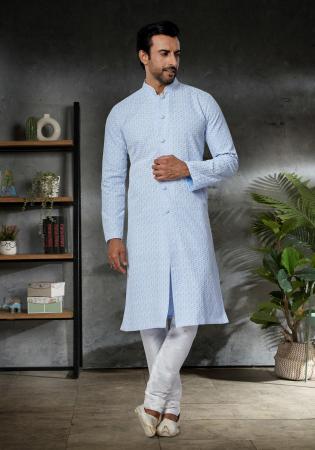 Picture of Cotton & Georgette & Silk Light Steel Blue Kurtas