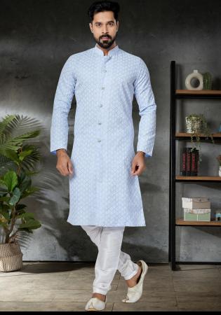 Picture of Elegant Cotton & Georgette & Silk Powder Blue Kurtas