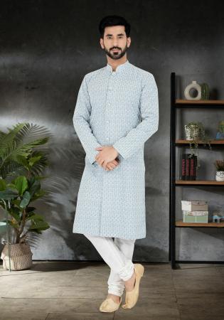 Picture of Cotton & Georgette & Silk Light Steel Blue Kurtas