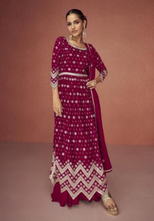 Picture of Sightly Georgette Maroon Straight Cut Salwar Kameez