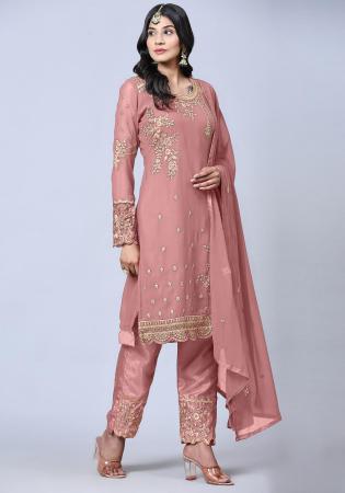 Picture of Georgette Rosy Brown Straight Cut Salwar Kameez